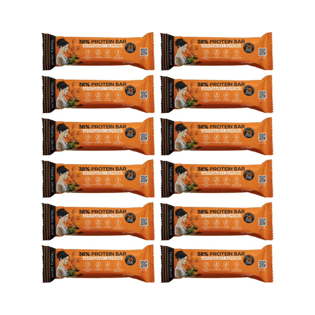 Μπάρες Πρωτεΐνης 38% Αμύγδαλο & Μέλι • Mythic Flavors • Big Combo 12 τμχ