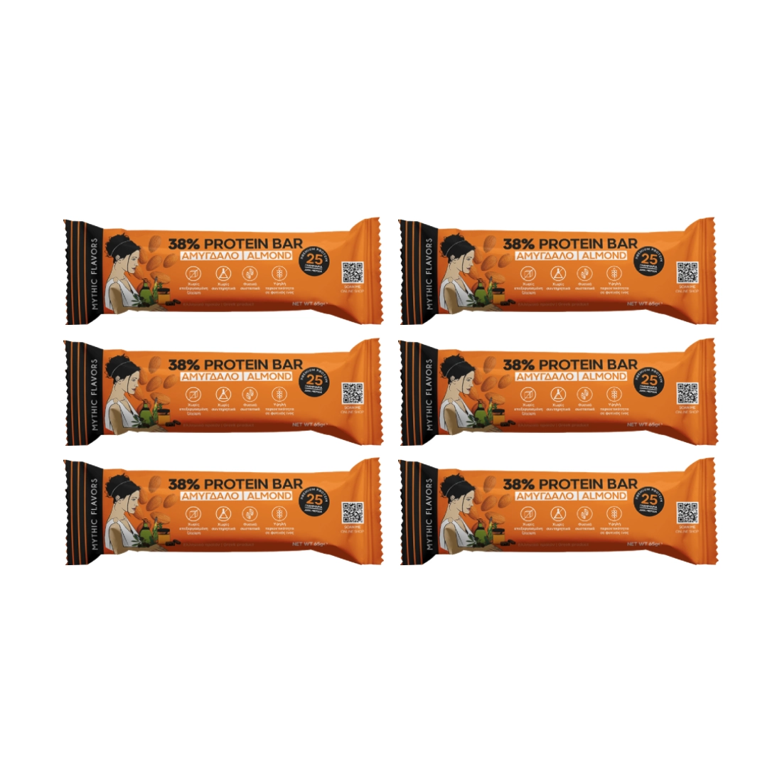 Μπάρες Πρωτεΐνης 38% Αμύγδαλο & Μέλι • Mythic Flavors • Combo 6 τμχ