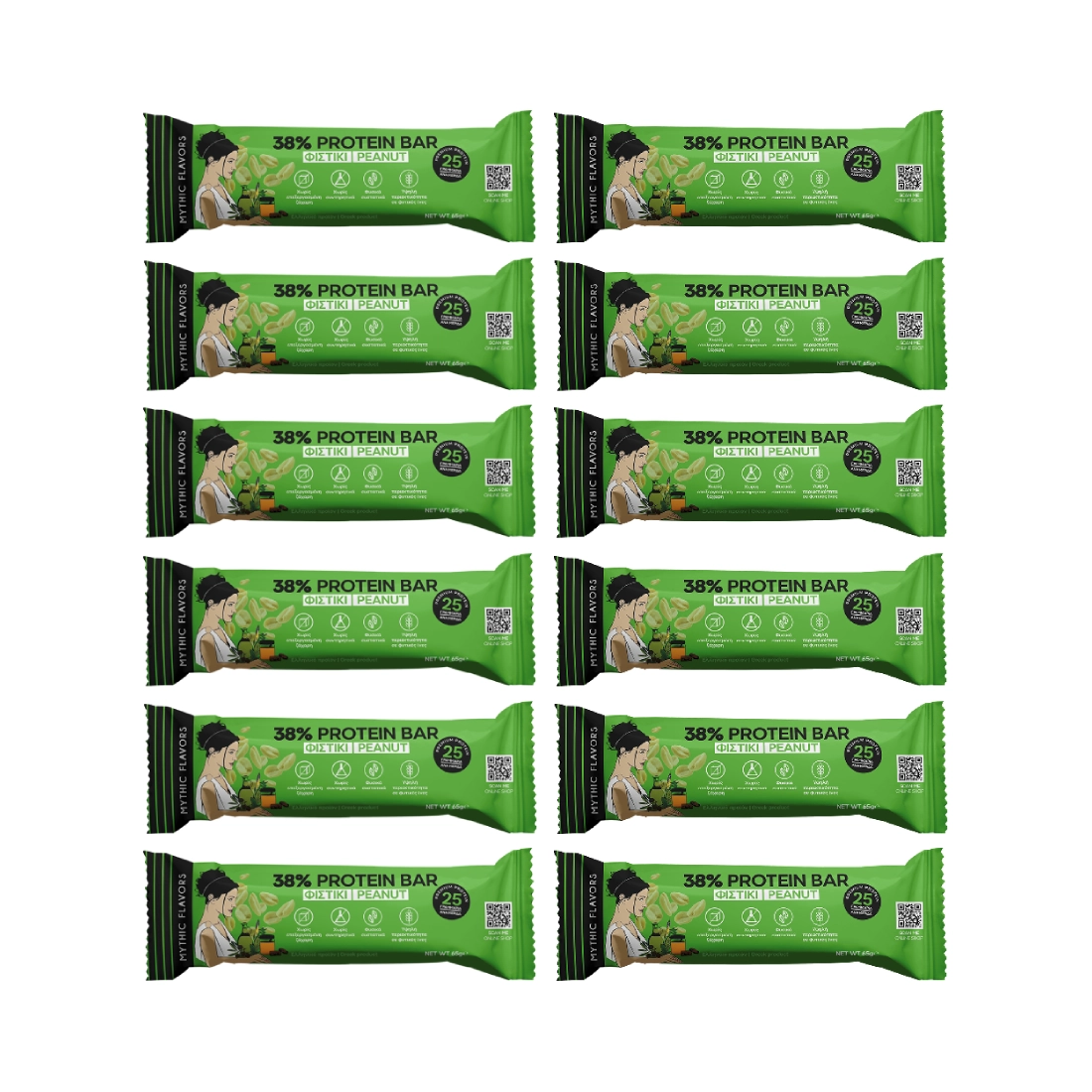 Μπάρες Πρωτεΐνης 38% Φιστίκι & Μέλι • Mythic Flavors • Big Combo 12 τμχ