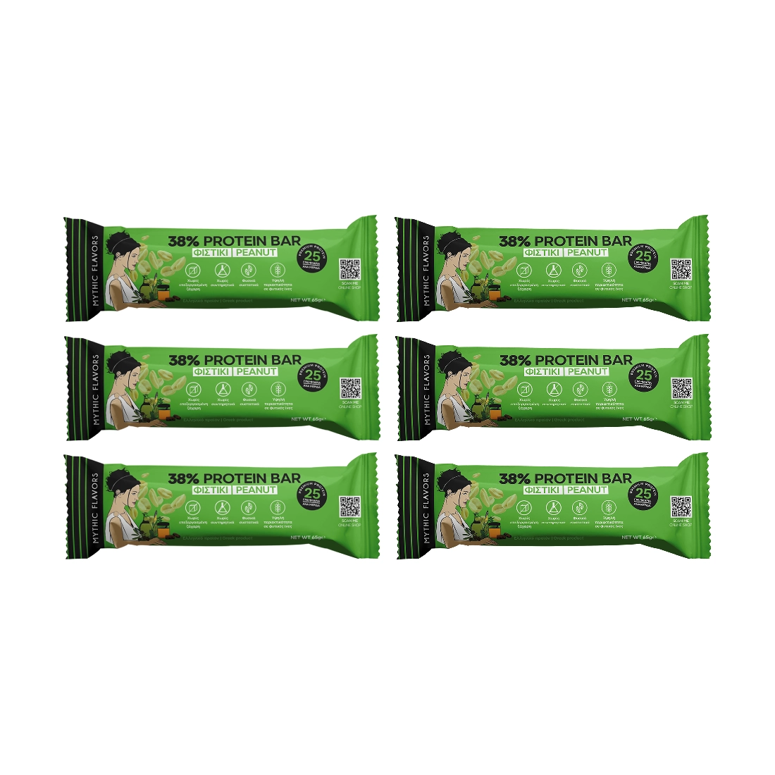 Μπάρες Πρωτεΐνης 38% Φιστίκι & Μέλι • Mythic Flavors • Combo 6 τμχ