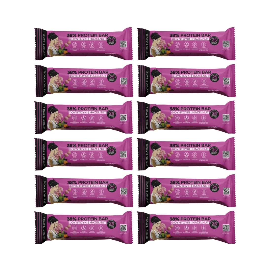 Μπάρες Πρωτεΐνης 38% Φουντούκι & Μέλι • Mythic Flavors • Big Combo 12 τμχ