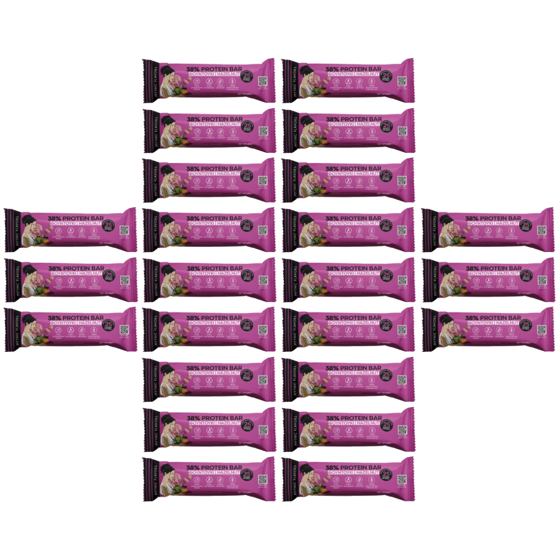 Μπάρες Πρωτεΐνης 38% Φουντούκι & Μέλι • Mythic Flavors • Mega Combo 24 τμχ