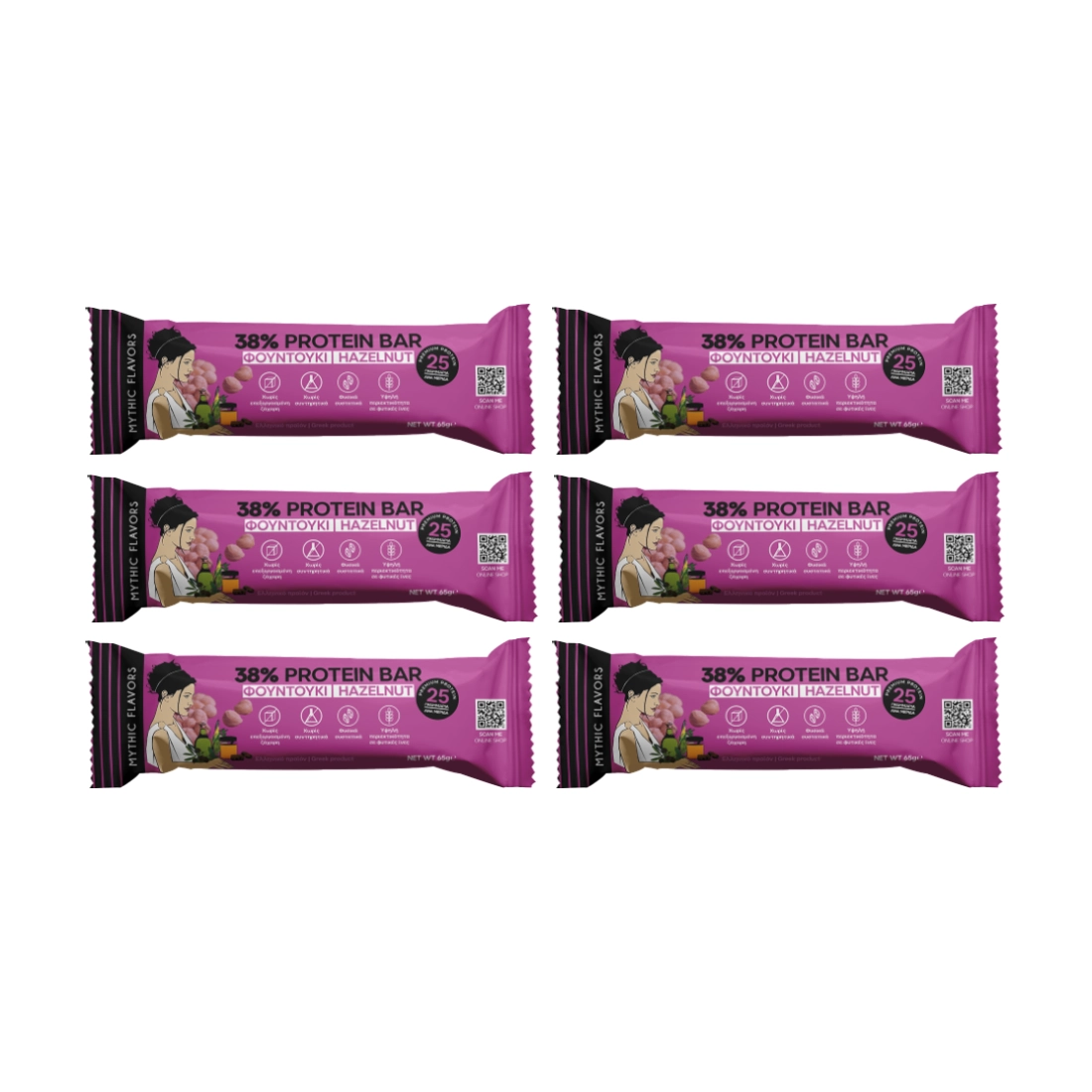 Μπάρες Πρωτεΐνης 38% Φουντούκι & Μέλι • Mythic Flavors • Combo 6 τμχ